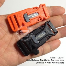 SURVIVAL USE SIDE RELEASE BUCKLE WHISTLE + FLINT FIRE STATER (TCL215)