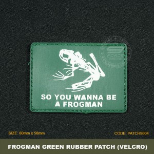 FROGMAN TACTICAL RUBBER PATCH, GREEN, COME WITH VELCRO. PATCH9004